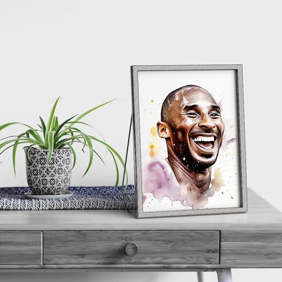 NobleCaptures Other - 4x6‎ Happy Kobe Bryant Smiling Portrait Wall Art Watercolor Oil Painting Print